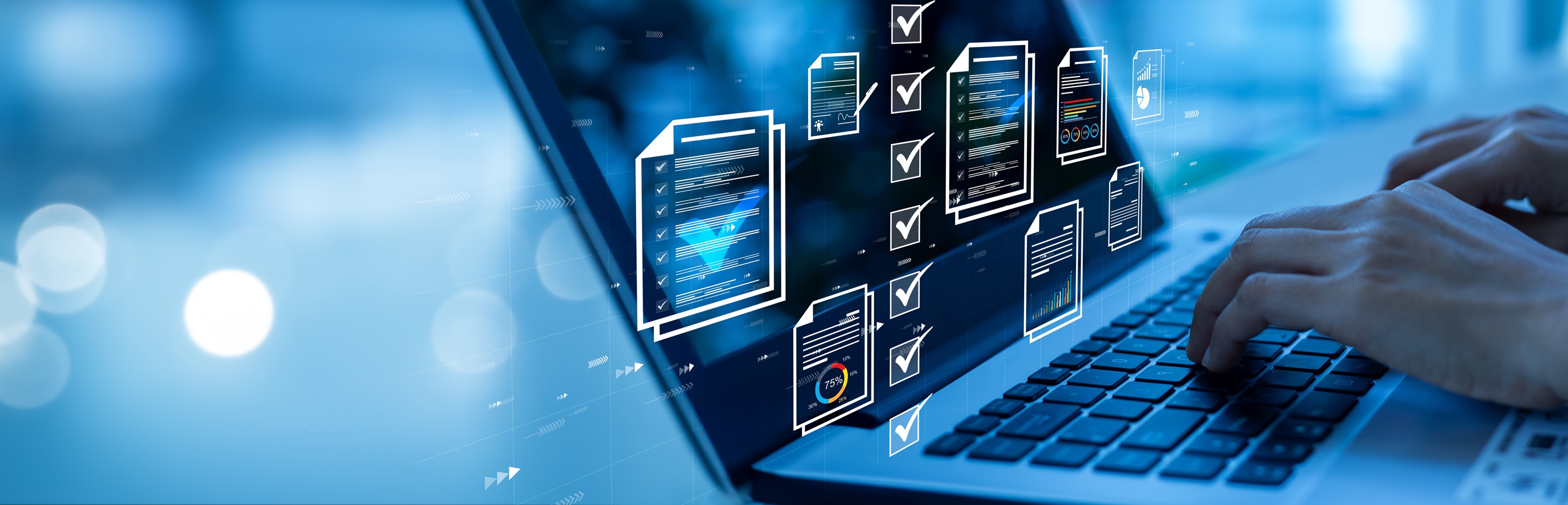 Rappresentazione della logica di conformità su uno schermo di laptop – come simbolo di restrizioni definite dal software
