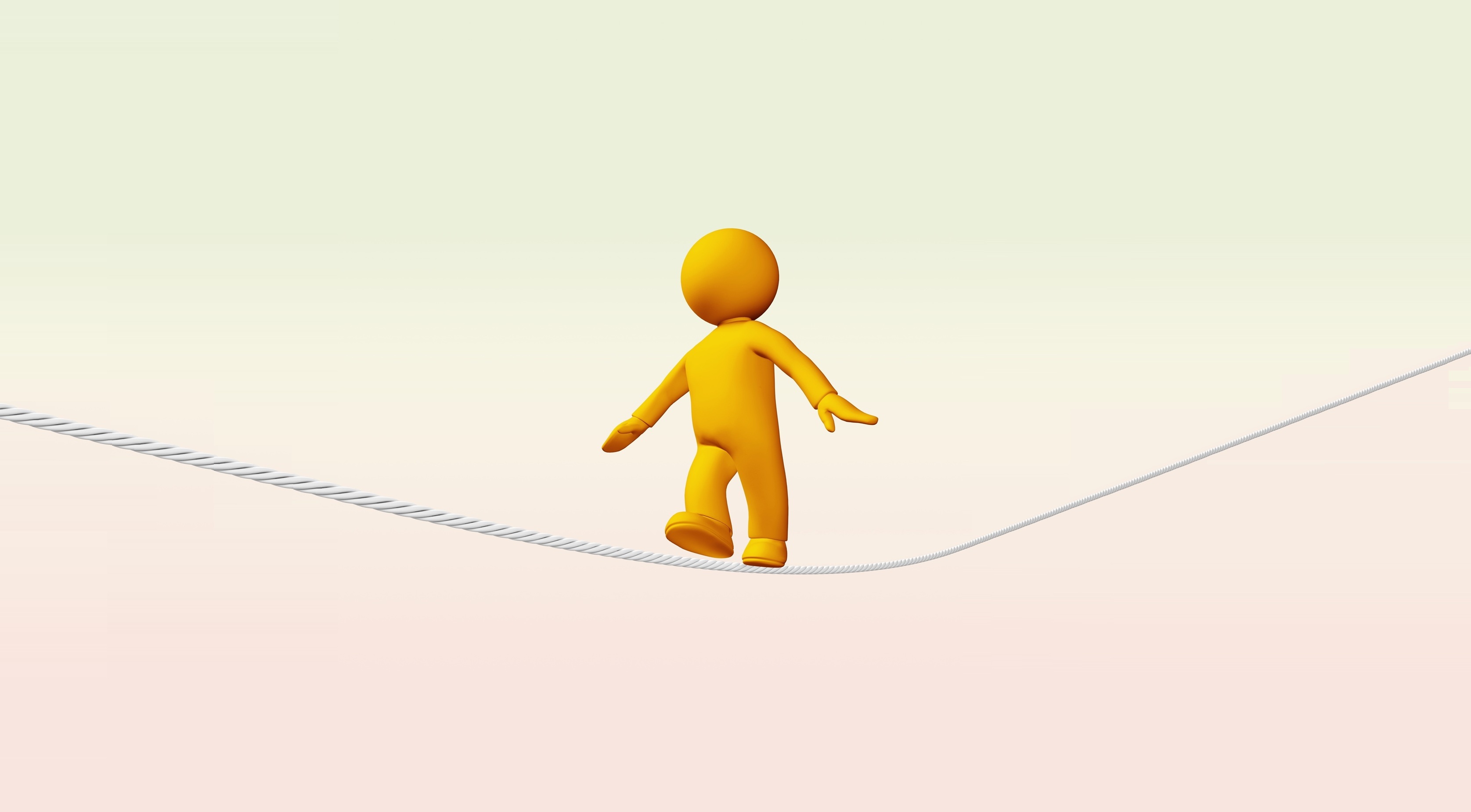 Illustrazione minimalista di un leader che cammina in equilibrio su una corda tesa – simbolo della Agile Leadership tra controllo e incertezza.
